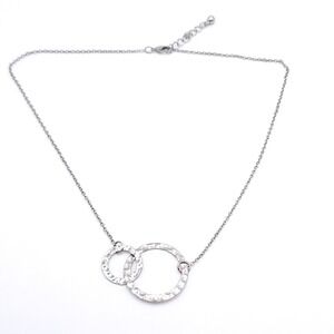 Silver Tone Interlocking Circles Necklace Hammered Adjustable